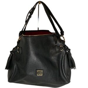 Dooney & Bourke Black Pebbled Leather Satchel with Red Interior